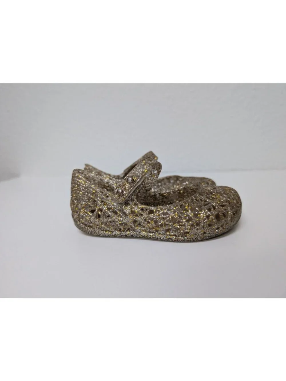 Mini Melissa Campana Zig Zag Glitter Shoes Gold Size 7 Jellies Jelly Sandal